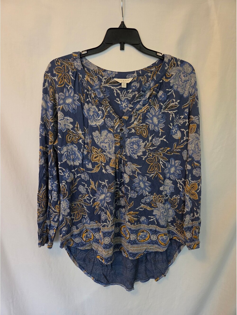 Lucky Brand BOHO Women's Floral Long Sleeve Blouse Size L
